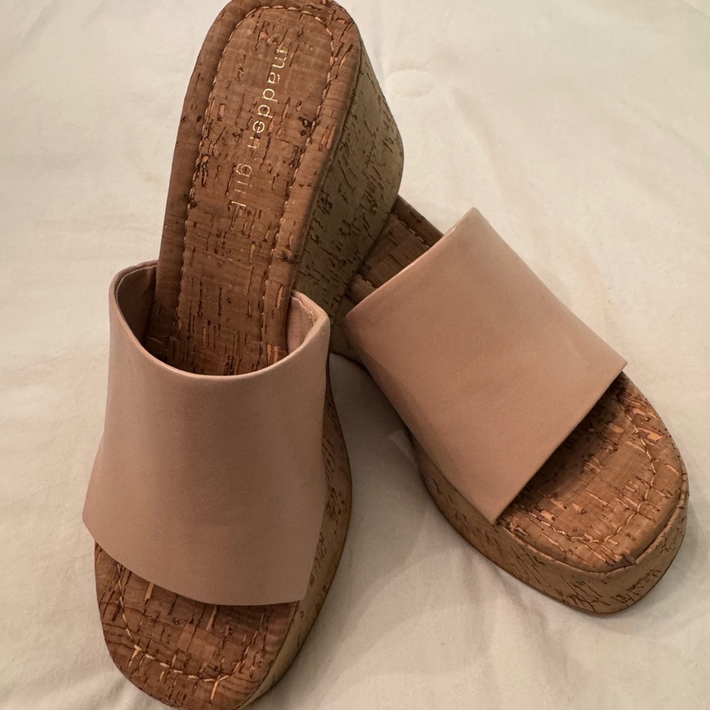 Madden Girl Tan Wedge Sandals with Cork Sole